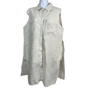 Chicos Linen Tunic Top Sleeveless‎ Sz 2 L Beige Lagenlook Boho Resort Beach